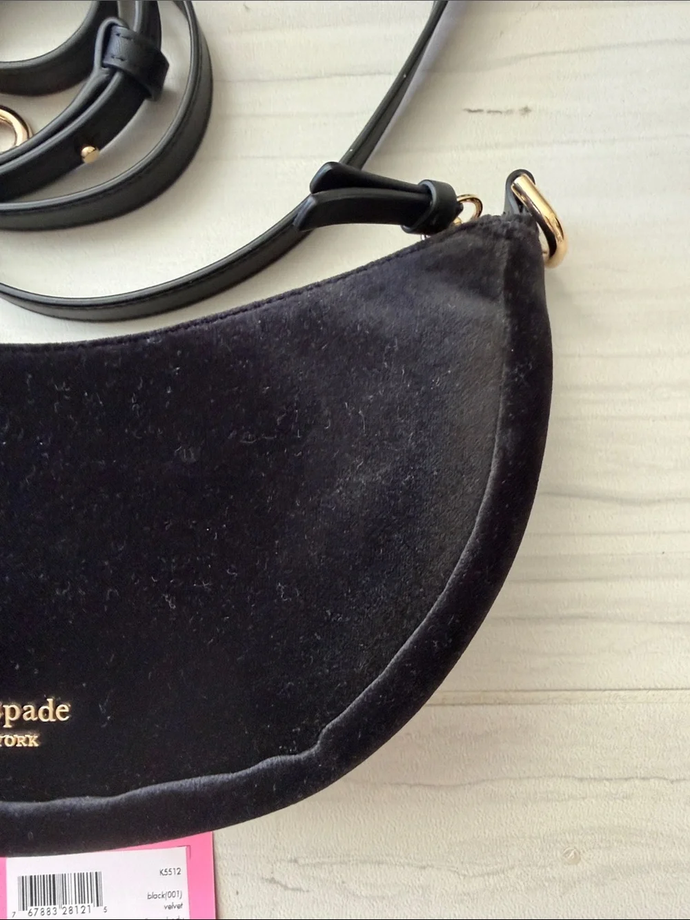 kate spade Black Velvet Crescent Crossbody with Gold Hardware